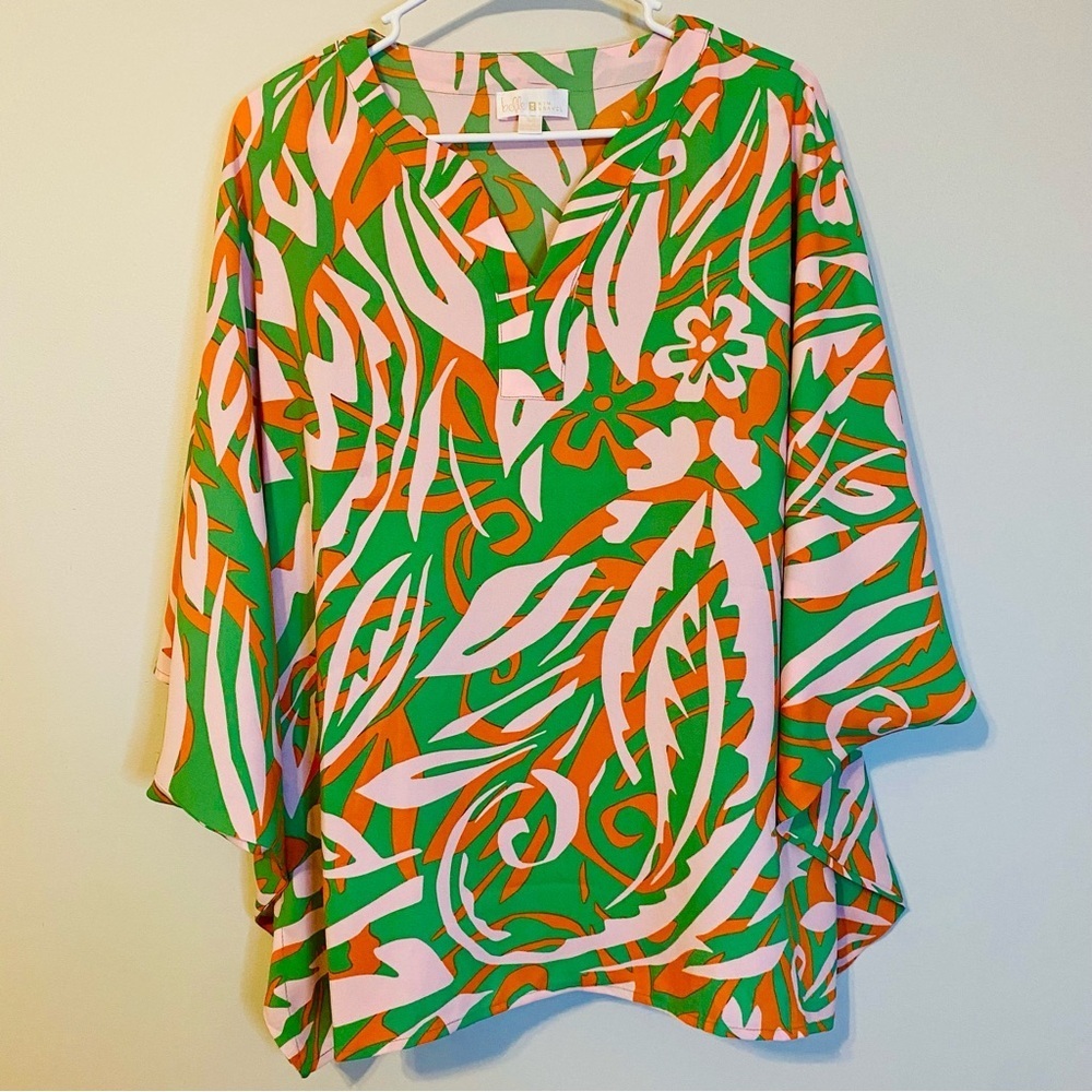 Belle by Kim Gravel Vibrant Green, Pink, and Orange Top Size M - Picture 2 of 7